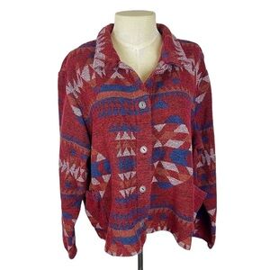 Vintage Red Geometric Button-Front Jacket